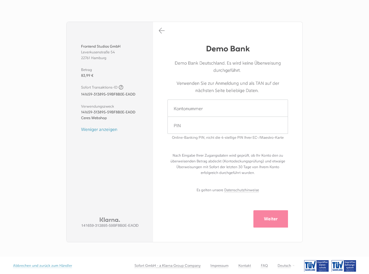 Online Bank Transfer Payment Integrationen Plentymarketplace